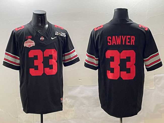 Men%27s Ohio State Buckeyes #33 Jack Sawyer Black 2025 CFP Final With National Champions Patch F.U.S.E. Vapor Limited Stitched Football Jersey